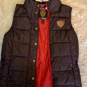 Womens Black Quilted Puffer Vest with Red Lining